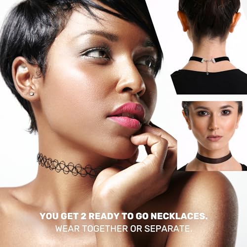 Layered Velvet 90s Black Tattoo Choker Set