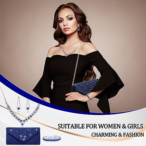 Blue Rhinestone Jewelry Set for Women - 4 Pieces