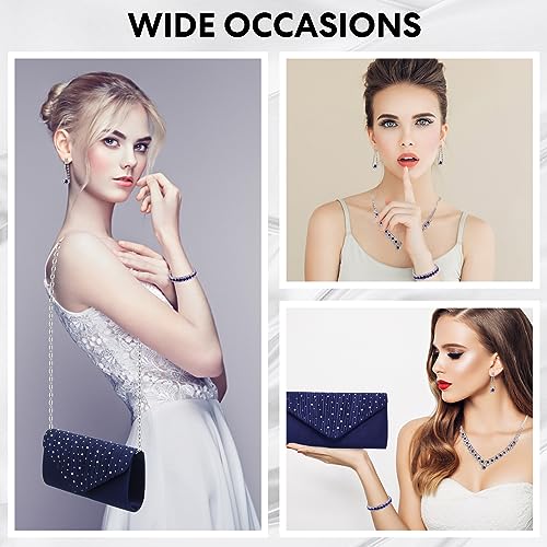 Blue Rhinestone Jewelry Set for Women - 4 Pieces