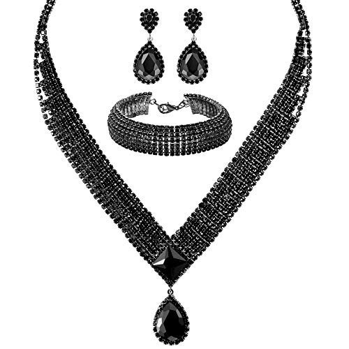 Bridal Rhinestone Jewelry Set: Necklace, Bracelet, Earrings