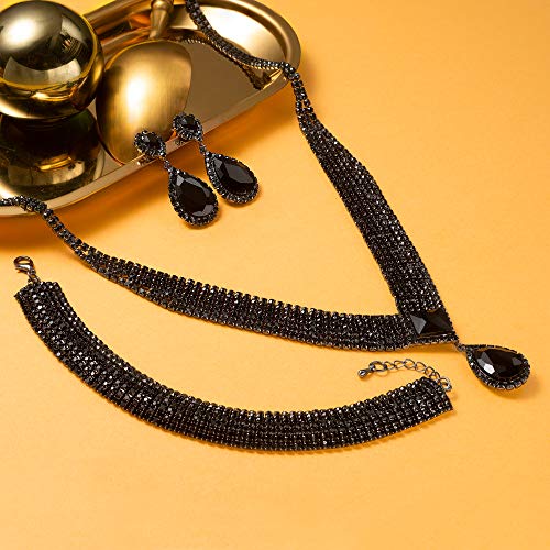 Bridal Rhinestone Jewelry Set: Necklace, Bracelet, Earrings