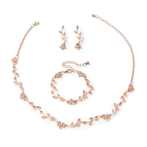 Bridal Crystal Necklace Earrings Bracelet Jewelry Set