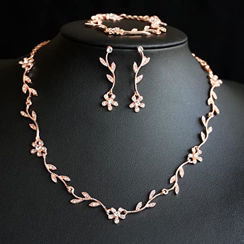 Bridal Crystal Necklace Earrings Bracelet Jewelry Set