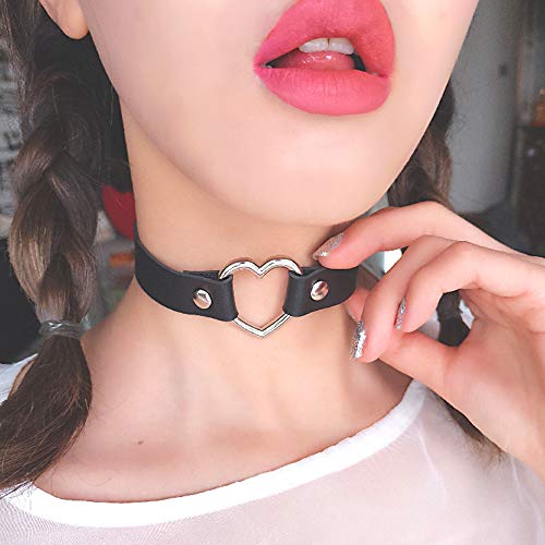ETHOON Love Heart Black Leather Choker Necklace