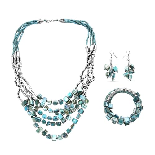 Chunky Blue Beaded Jewelry Set for Women