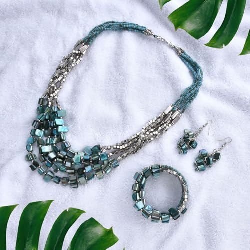 Chunky Blue Beaded Jewelry Set for Women
