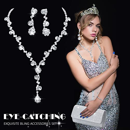 Elegant Silver Rhinestone Clutch Purse Jewelry Set