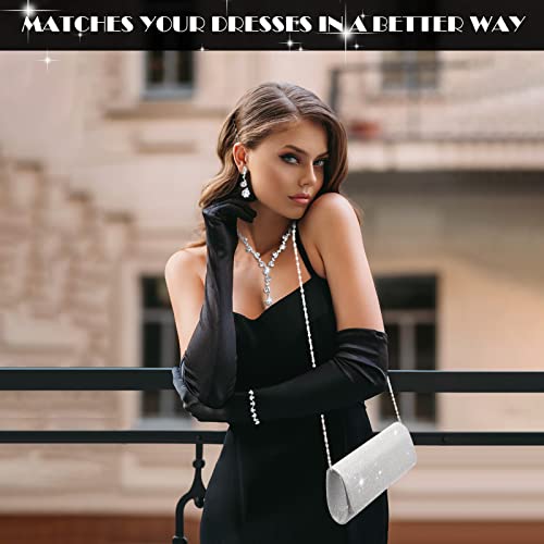 Elegant Silver Rhinestone Clutch Purse Jewelry Set