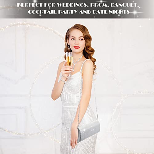 Elegant Silver Rhinestone Clutch Purse Jewelry Set