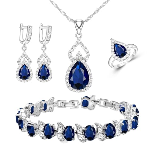 Platinum Plated Women’s Jewelry Set - Blue