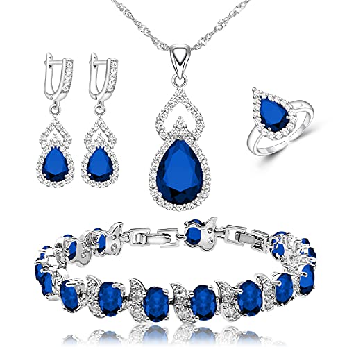 Platinum Plated Women’s Jewelry Set - Blue