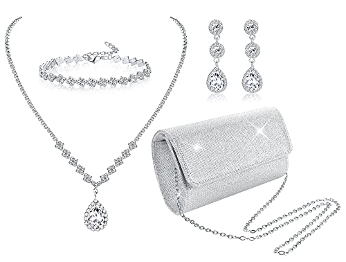 Elegant Silver Clutch Purse Jewelry Set for Women