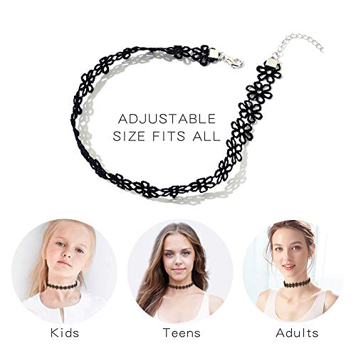 44PC Black Velvet Gothic Choker Necklace Set for Women