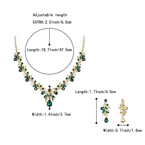 Emerald Gold-Tone Leaf Flower Bridal Jewelry Set