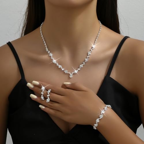 Elegant Crystal Bridal Jewelry Set - Silver