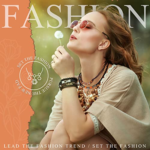 Vintage Leather and Wood Bead Choker Necklace Set