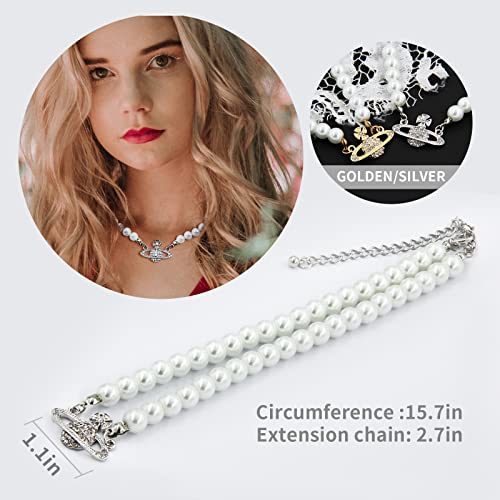 Saturn Rhinestone and Pearl Necklace Set