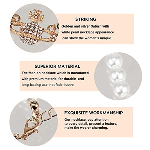 Saturn Rhinestone and Pearl Necklace Set