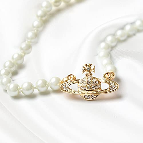 Saturn Rhinestone and Pearl Necklace Set
