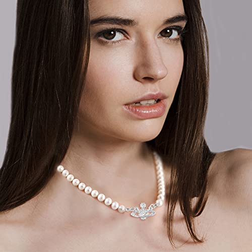 Saturn Rhinestone and Pearl Necklace Set