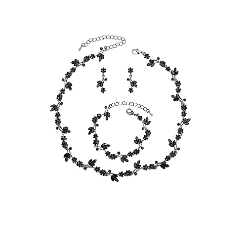 Elegant Flower Leaf Bridal Jewelry Set with Crystals