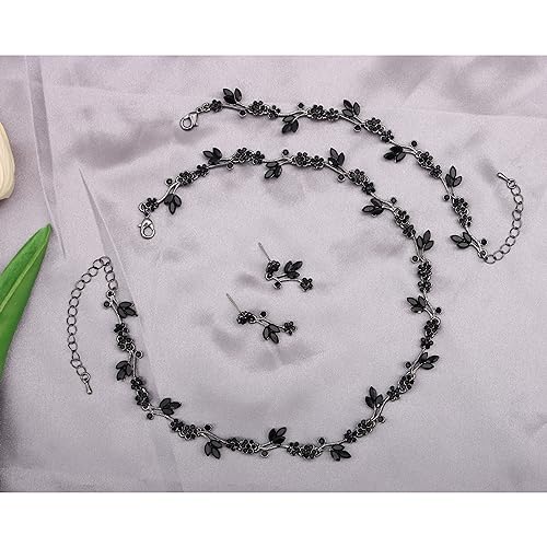 Elegant Flower Leaf Bridal Jewelry Set with Crystals