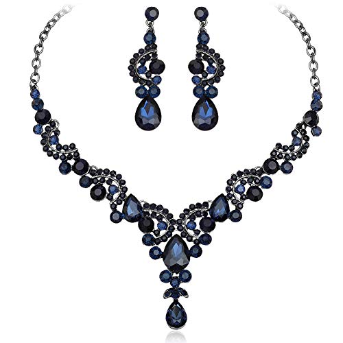 Navy Blue Vintage Crystal Bridal Jewelry Set