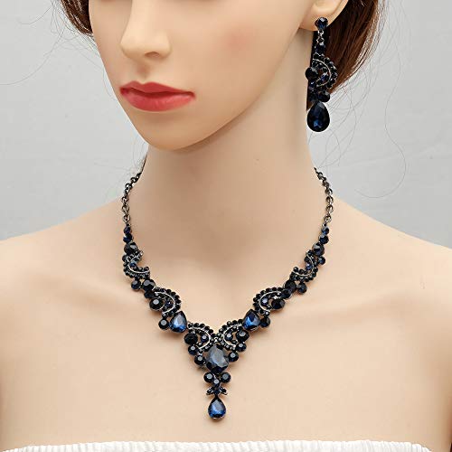 Navy Blue Vintage Crystal Bridal Jewelry Set