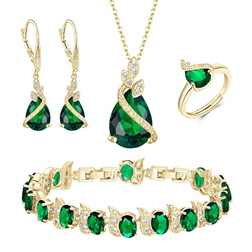Emerald Sparkling Zirconia Jewelry Set Gift