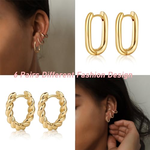 Gold/Silver Chunky Hoop Earrings Set for Women