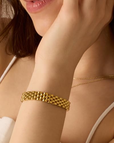 Gold Plated Two-Toned Chunky Link Bracelet for Women