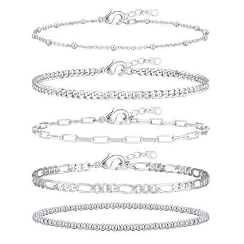 Silver Charm Bracelet Stack Set for Women