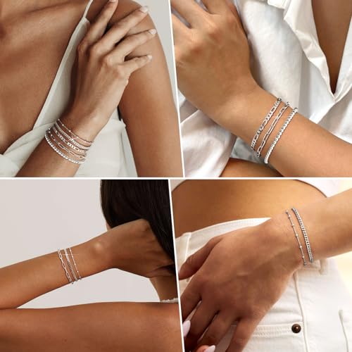 Silver Charm Bracelet Stack Set for Women