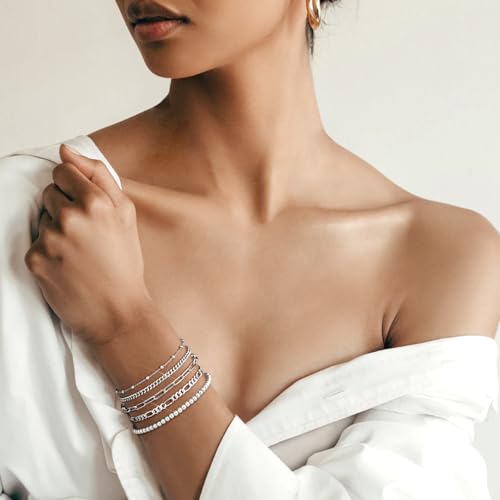 Silver Charm Bracelet Stack Set for Women
