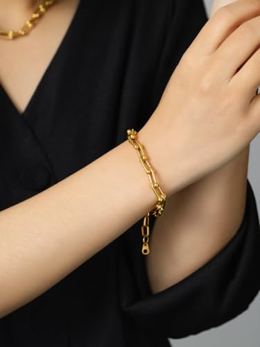 Gold Paperclip Chain Bracelet for Women, 18k
