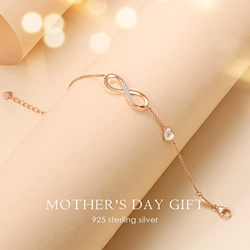 Infinity Heart Charm Bracelet for Women, 925 Silver