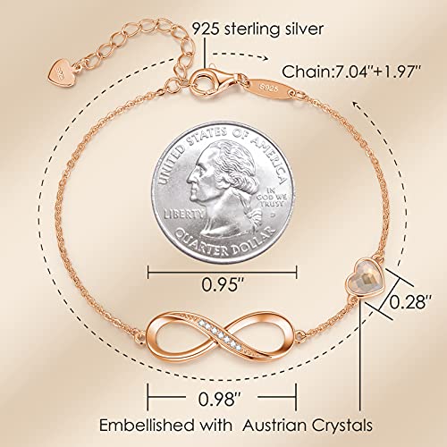 Infinity Heart Charm Bracelet for Women, 925 Silver