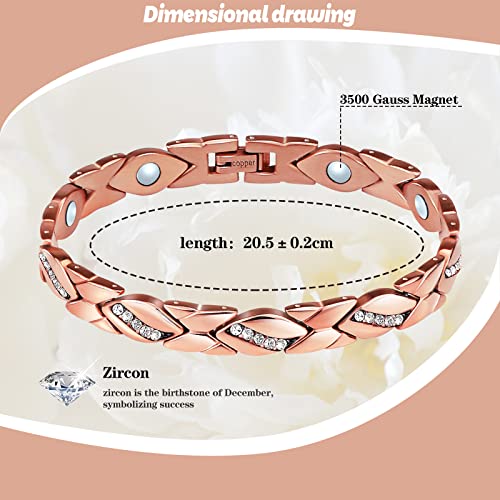 Rose Gold Pure Copper Crystal Bracelet for Women