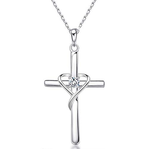925 Sterling Silver Cross Necklace with Birthstone