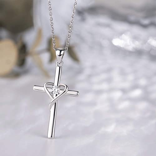 925 Sterling Silver Cross Necklace with Birthstone