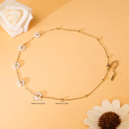 SmileBelle Daisy Pearl Choker Necklace for Women