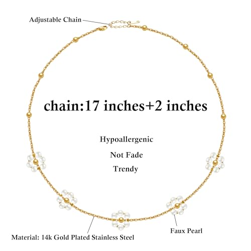 SmileBelle Daisy Pearl Choker Necklace for Women