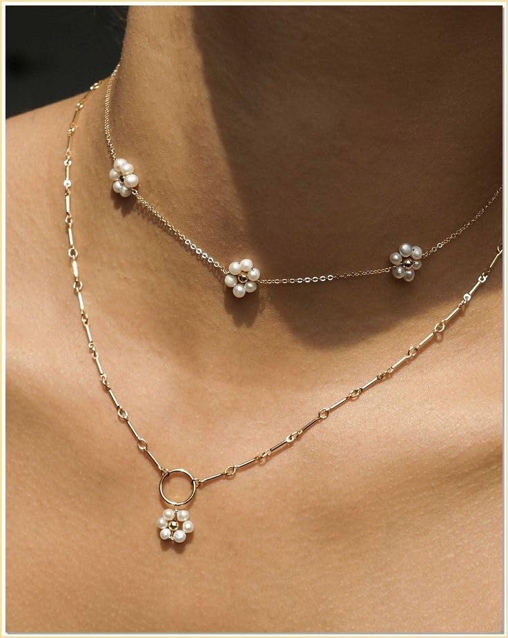 SmileBelle Daisy Pearl Choker Necklace for Women
