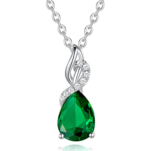 Emerald Teardrop Pendant Necklace in 14K White Gold