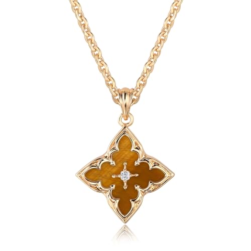 Dainty 14K Gold Clover Necklace with CZ Pendant