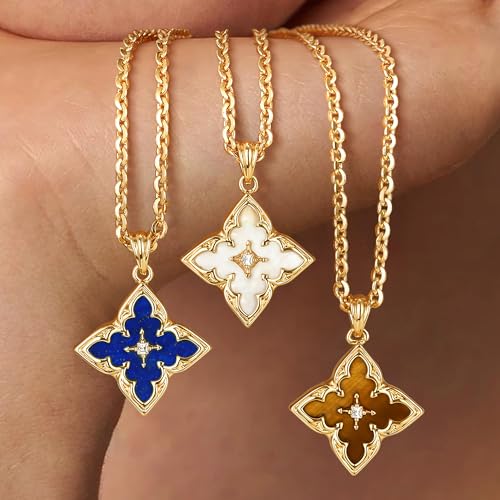Dainty 14K Gold Clover Necklace with CZ Pendant