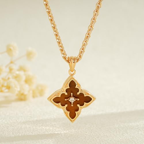 Dainty 14K Gold Clover Necklace with CZ Pendant