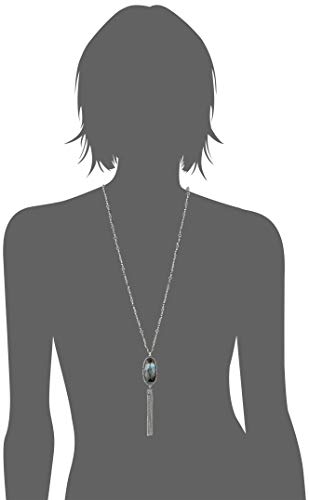 Silver-Tone Beaded Lariat Necklace with Mother-of-Pearl