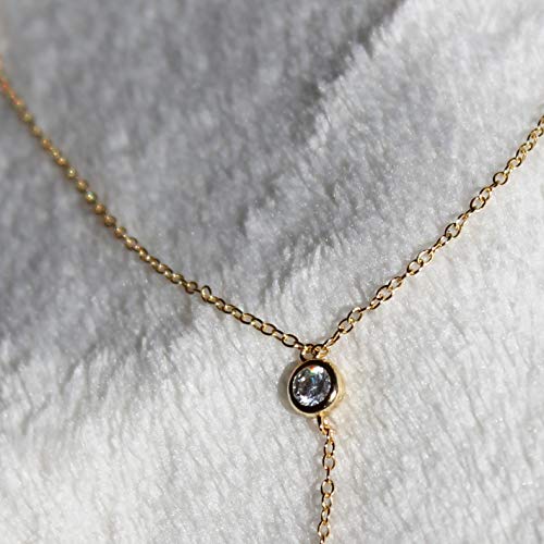 Dainty 14k Gold Vermeil Diamond Drop Necklace