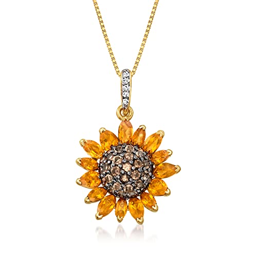 Sunflower Pendant Necklace with Citrine and Smoky Quartz